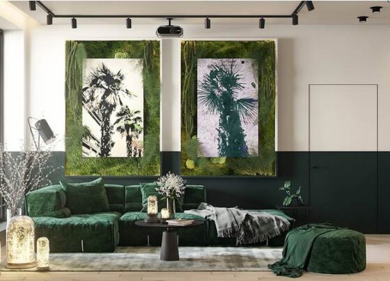 Nội thất trang trí màu xanh lá cây tươi mới