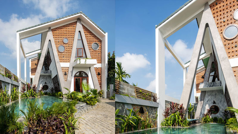 Ngôi nhà cột nghiêng cạnh rừng dừa