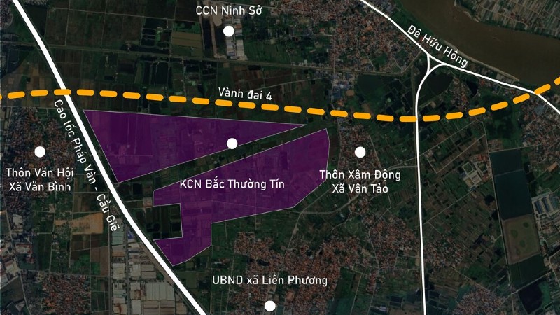 Toàn cảnh vị trí quy hoạch KCN Bắc Thường Tín 112 ha ở nút giao Vành đai 4